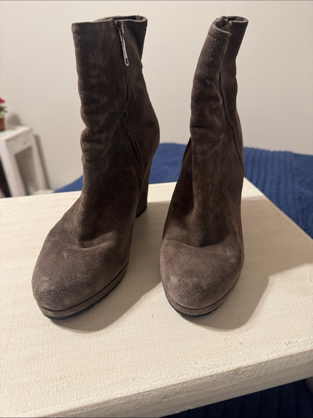 Prada Women's Brown Suede Platform Ankle Boots 38 1/2